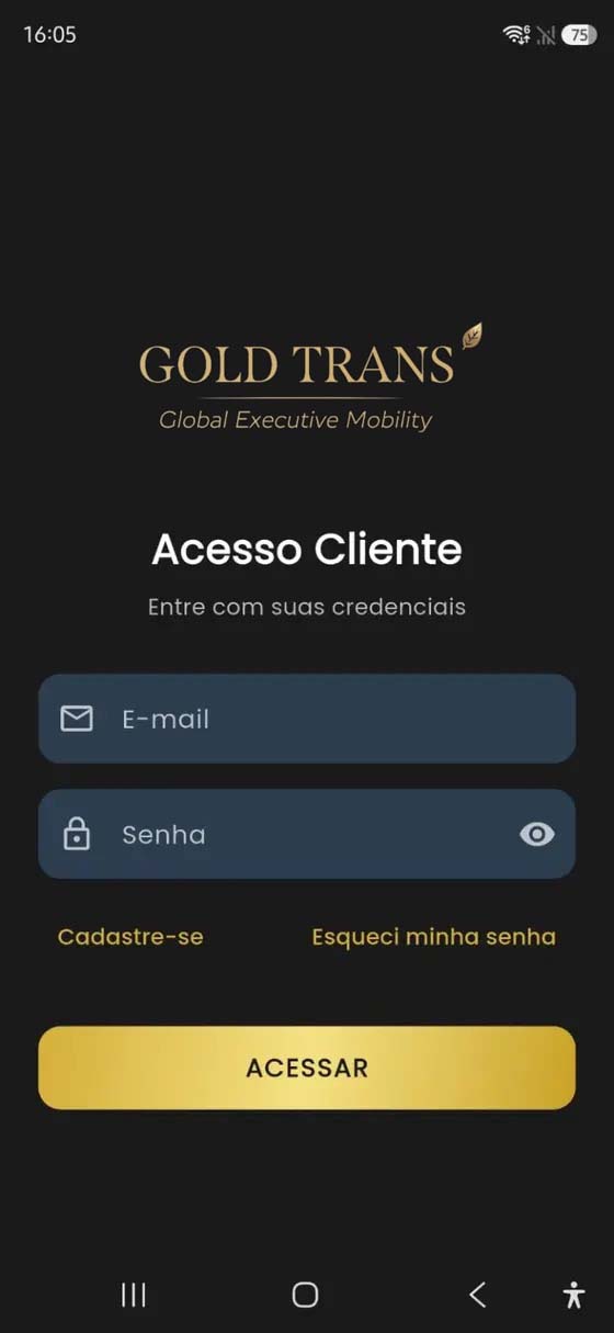 Tela de acesso do aplicativo Gold Connect
